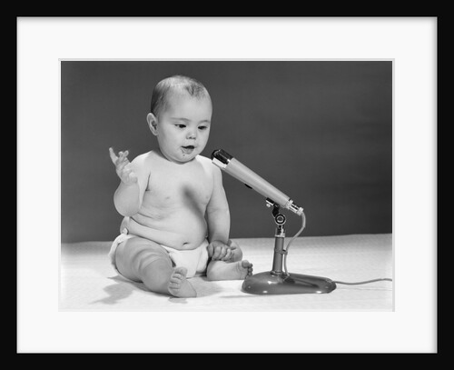 1960s Baby In Diaper Speaking Into Microphone by Anonymous