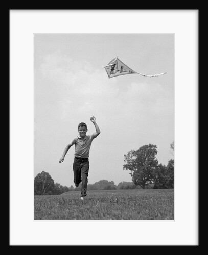 1960s Boy Running Flying Kite by Anonymous