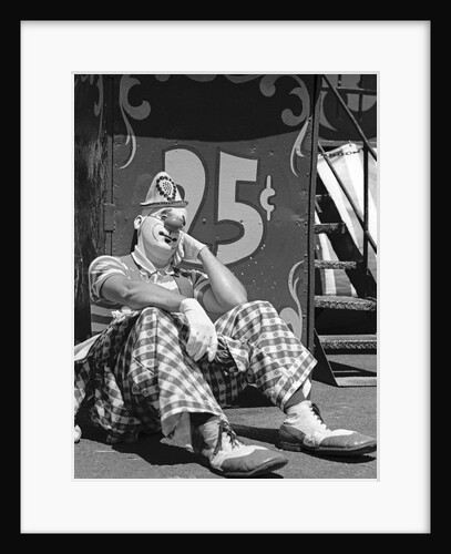 1970s Sad Clown Seated Resting Cheek On Hand Leaning On Booth Reading 25 Cents by Anonymous