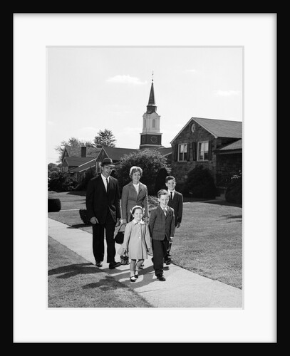 1960s Family Walking From Church On Suburban Sidewalk by Anonymous