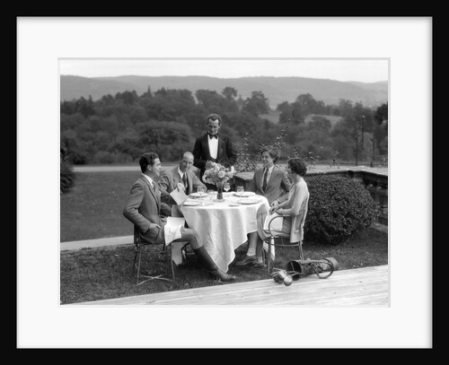 1920s 1930s Country Club Scene With Two Couples With Golf Clubs Having Lunch Outdoors by Anonymous