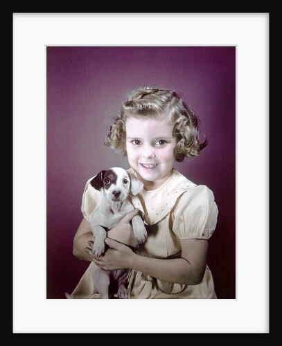 1940s 1950s Girl Holding Spotted Puppy by Anonymous