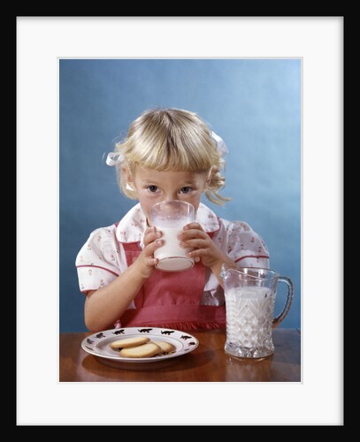 1950s 1960s Girl Drinking Milk Plate Cookies by Anonymous