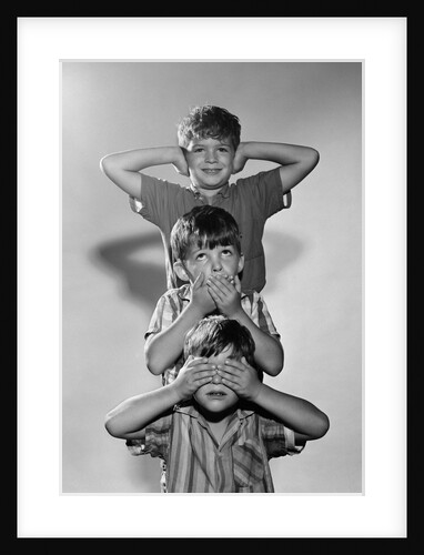1960s Portrait Of 3 Boys Miming Hear See Speak No Evil by Anonymous
