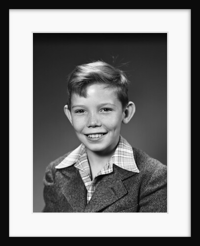 1940s 1950s Boy Portrait Plaid Shirt Wool Jacket School Picture by Anonymous