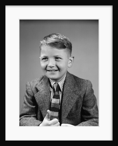 1940s 1950s Boy Portrait Wearing Neck Tie Herringbone Jacket School Photo by Anonymous