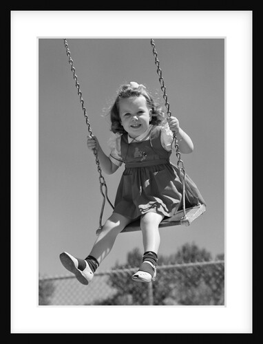 1940s Girl Swinging On Playground Swing by Anonymous