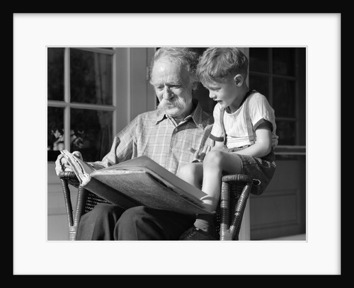 1940s Grandfather On Porch Reading To Grandson by Anonymous