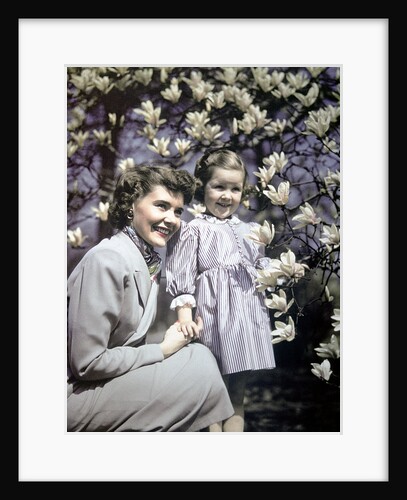 1940s Woman Mother Girl Daughter By Magnolia Blossoms Tulip Tree by Anonymous