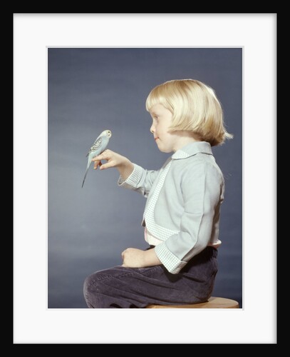1950s 1960s Girl With Pet Bird Parakeet On Her Finger by Anonymous