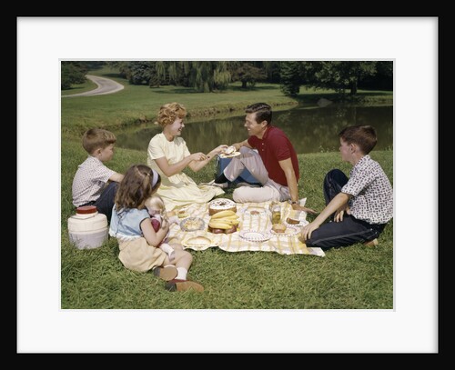 1960s Family Mother Father Daughter And Two Sons Picnicking In Park Outdoor by Anonymous