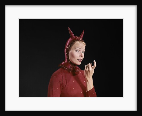 1960s Woman Red Devil Costume With Horns Beckoning With Index Finger Come Hither Gesture by Anonymous