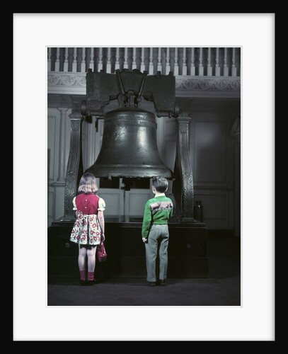 1950s Two Little Kids Stand Before Liberty Bell When Still In Independence Hall by Anonymous