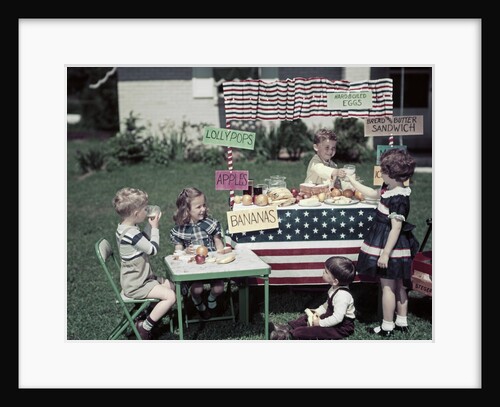 1950s Girls And Boys In Business With A Lemonade And Snack Food Stand On The 4th Of July by Anonymous