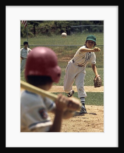 1970s Little League Baseball Game Boy Pitcher Throwing Ball To Batter by Anonymous
