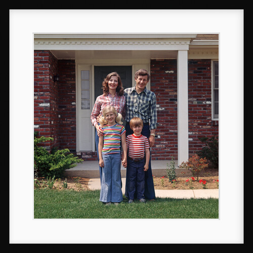 1970s Family Posing On Front Lawn Outside House by Anonymous