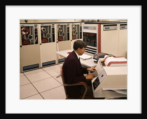 1960s 1970s Man Seated Keyboard Work Station Rca Information System Data Processing Mainframe by Anonymous