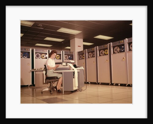 1960s Woman with Data Entry Computer B-5000 Reels Of Magnetic Tape by Anonymous