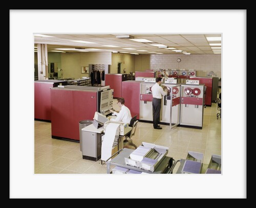 1960s Two Men Computer Programmers In Ibm 3680 Mainframe Computer Room by Anonymous