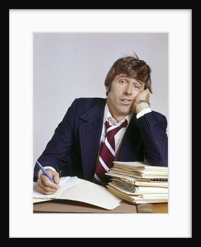 1970s Business Man Exhausted Expression Hand To Face Leaning On Pile Paperwork by Anonymous