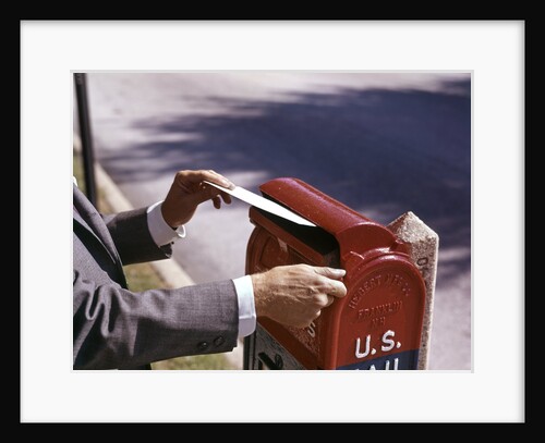 1960s Male Hand Dropping Letter Into U.S. Postal Mailbox Man Mailing Letter by Anonymous