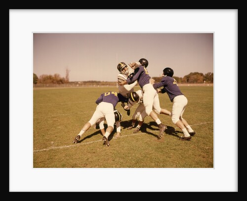 1960s Six Football Players Running Blocking Tackling On Scrimmage Field by Anonymous