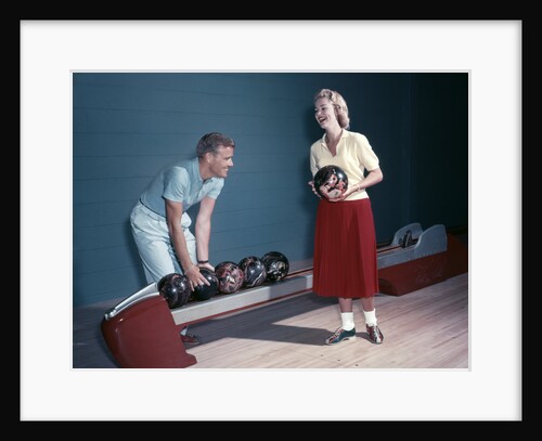 1950s Laughing Couple Man Woman Bowling by Anonymous