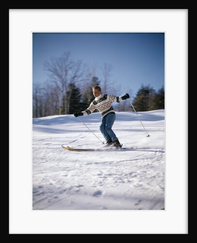 1970s Man In Scandinavian Sweater Downhill Skiing by Anonymous