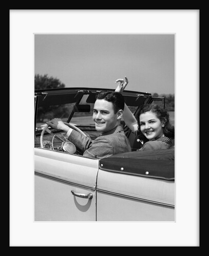 1941 1940s Couple Man Woman On A Date Sitting In Pontiac Convertible Automobile by Anonymous