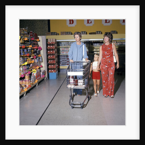 1970s Two Women Small Girl Walking Down Supermarket Grocery Store Aisle Woman Pushing Cart by Anonymous