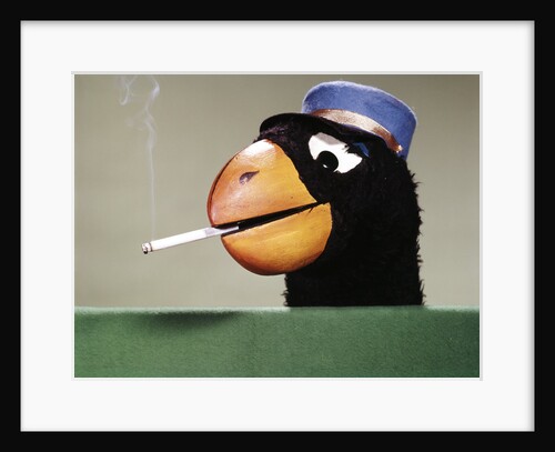 1970s Parrot Head Costume Hand Puppet With Smoking Cigarette In Its Beak by Anonymous