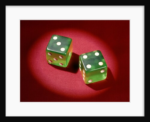 1960s Lucky 7 Green Dice Showing Number 4 Four And 3 Three Symbolic Winner by Anonymous