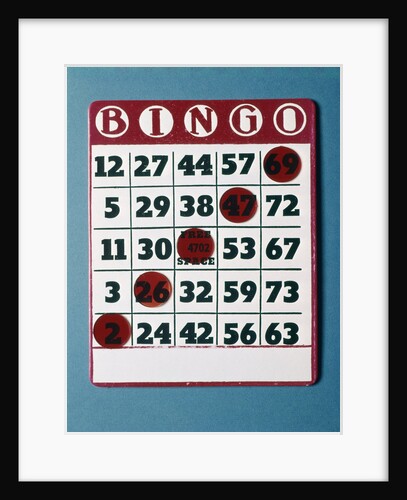 1960s Bingo Card With Red Markers In A Winning Game by Anonymous