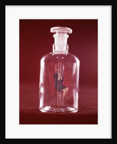 1960s Sad Crying Woman Trapped Inside Glass Bottle by Anonymous