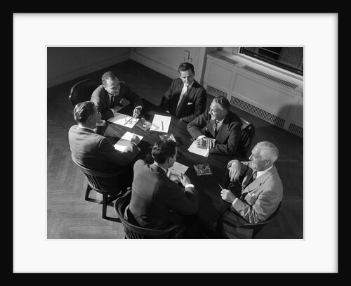 1950s Six Businessmen Salesmen Meeting Seated Around A Conference Table by Anonymous