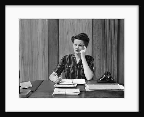 1940s Worried Woman Businesswoman Executive At Desk Thinking by Anonymous