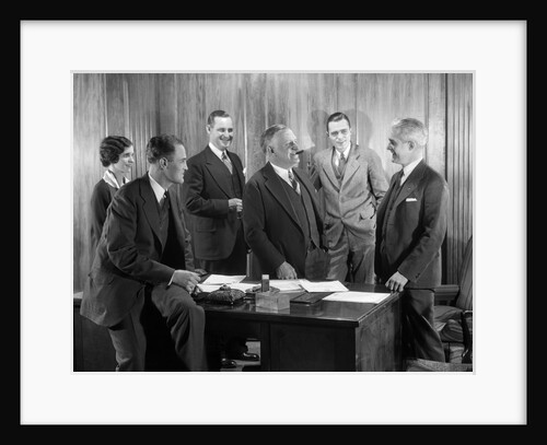 1930s Office Group Four Men One Woman Boss Smoking Cigar Talking Meeting Fifth Man by Anonymous