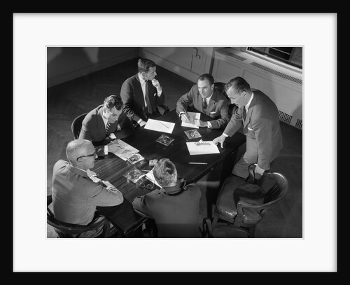 1950s Six Men Businessmen Salesmen In Suits Meeting Around Conference Table by Anonymous