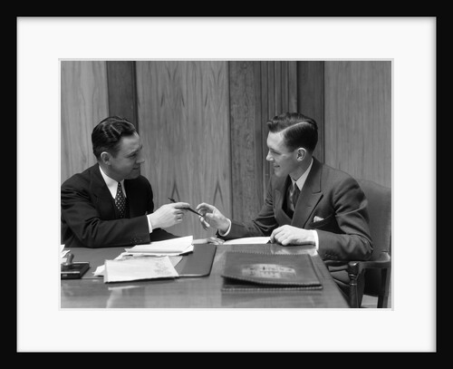 1930s Two Men In Office Exchanging Pen Signing Contract Deal by Anonymous