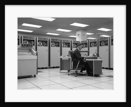 1960s Man Programing Mainframe Computer At Control Room Console by Anonymous