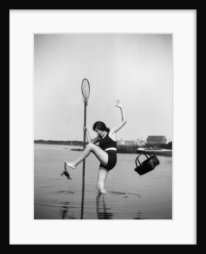 1920s Woman Crabbing Surprised By Crab Biting Her Toe by Anonymous