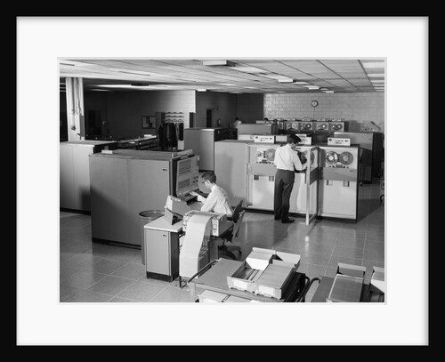 1960s Two Men Technicians Working In Ibm 360 Mainframe Computer Room by Anonymous
