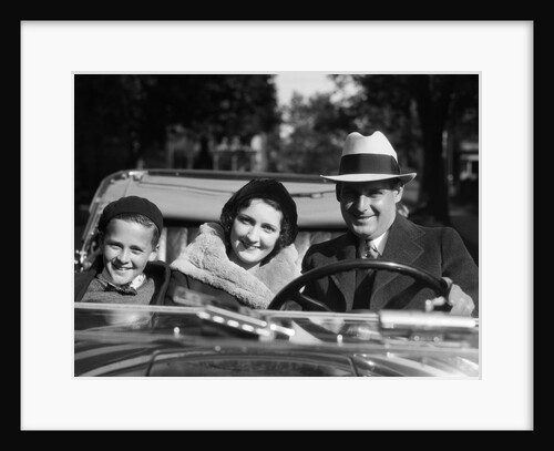 1930s Family Portrait Man Father Woman Mother Boy Son Riding In Convertible Automobile by Anonymous