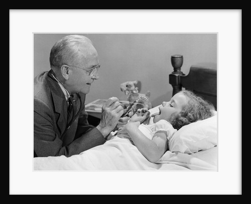 1950s Little Girl Sick In Bed Sticking Out Her Tongue for Doctor by Anonymous