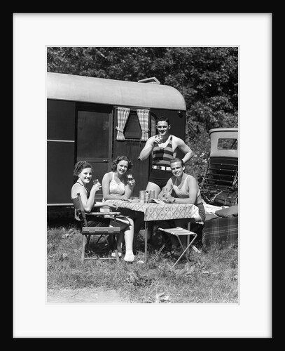 1940 1940s Men Women Couples Camping Trailer Picnic Vacation Lunch by Anonymous