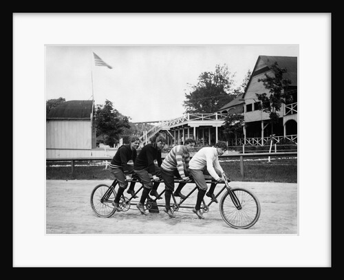1890s 1900s 4 Men Riding Racing Quadricycle Four Seat Bicycle by Anonymous