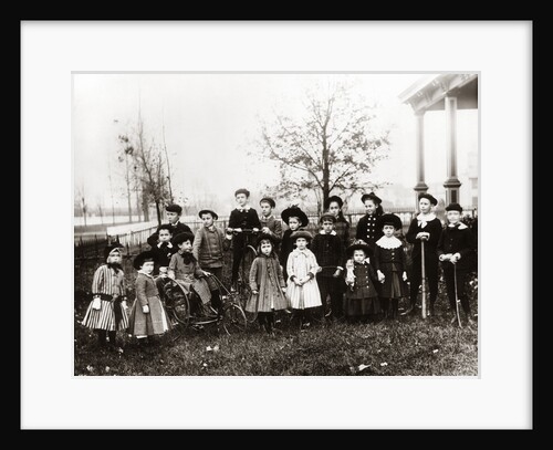 1890s 1900s Posed Group 18 Neighborhood Children On Front Yard by Anonymous