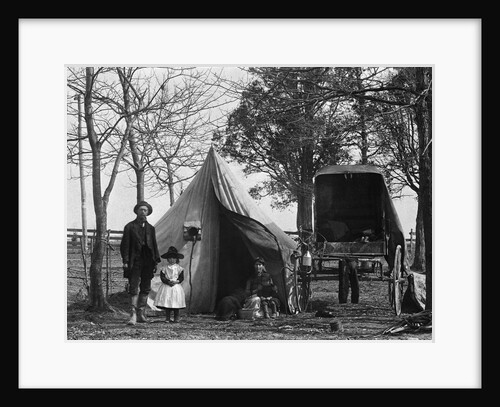 19th Century Gypsy Camp Family Father Mother Daughter In Front Of Tent Next To Wagon by Anonymous
