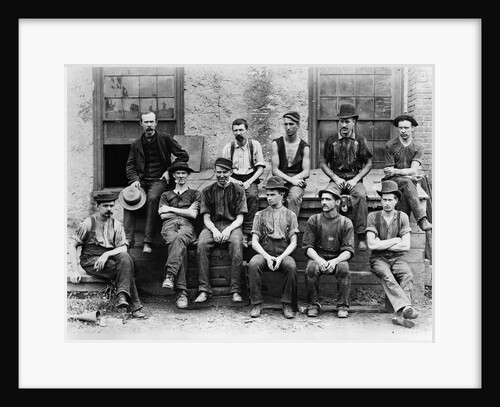 1890s Factory Workers Seated Outside Of Building by Anonymous