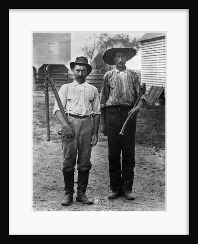 1890s 1900s 2 Men On Farm In Work Clothes One Holding Pruner and One Holding Ax by Anonymous